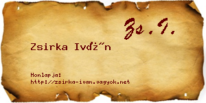 Zsirka Iván névjegykártya